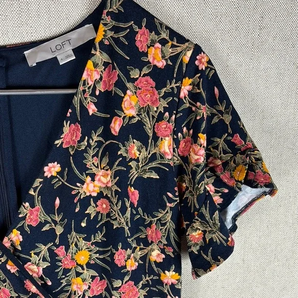 Loft > Floral Wrap Short Sleeve Dress 4 - Picture 3 of 9